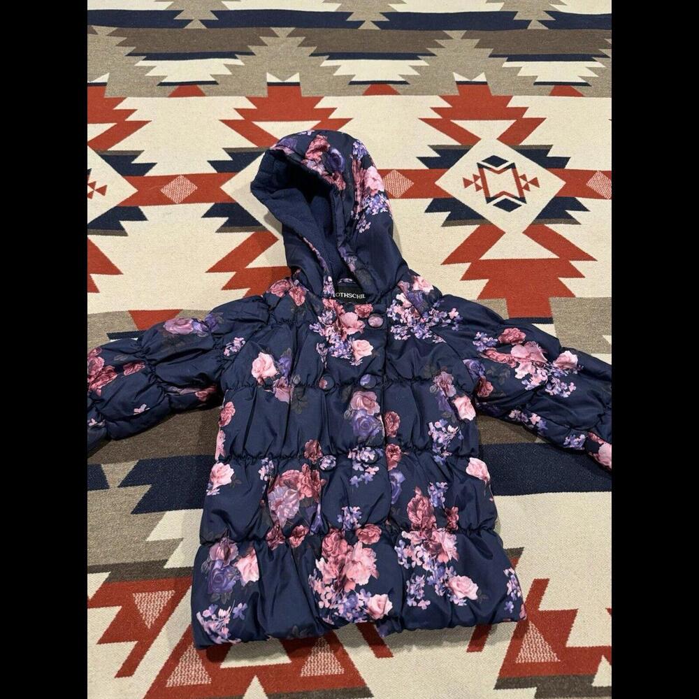 ROTHSCHILD Baby Girls Puffer Floral Jacket Coat Mittens Sz 24M Fleece Lined
